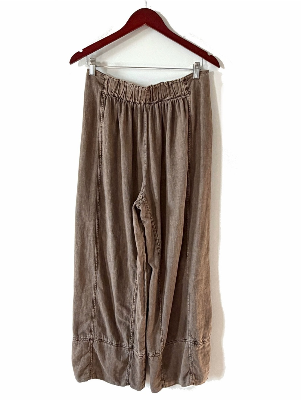 Free People Days End Pants Lightweight Size M Brown Linen Wide Leg Pull On